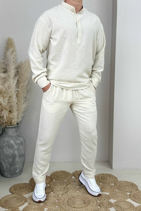 SHIRT+TROUSERS ONE COLOR MEN SET CREAM/KREM - 1