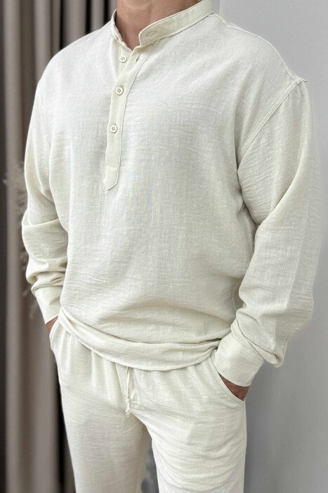 SHIRT+TROUSERS ONE COLOR MEN SET CREAM/KREM - 2