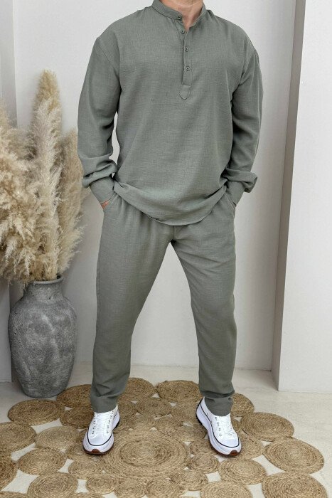 SHIRT+TROUSERS ONE COLOR MEN SET GREEN/JESHILE - 1