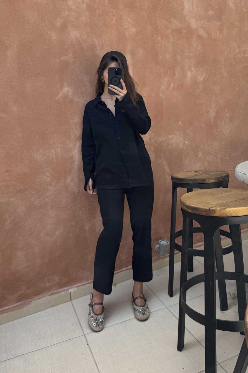 SHIRT+TROUSERS ONE COLOR SIMPLE WOMEN SET BLACK/ E ZEZE - 1