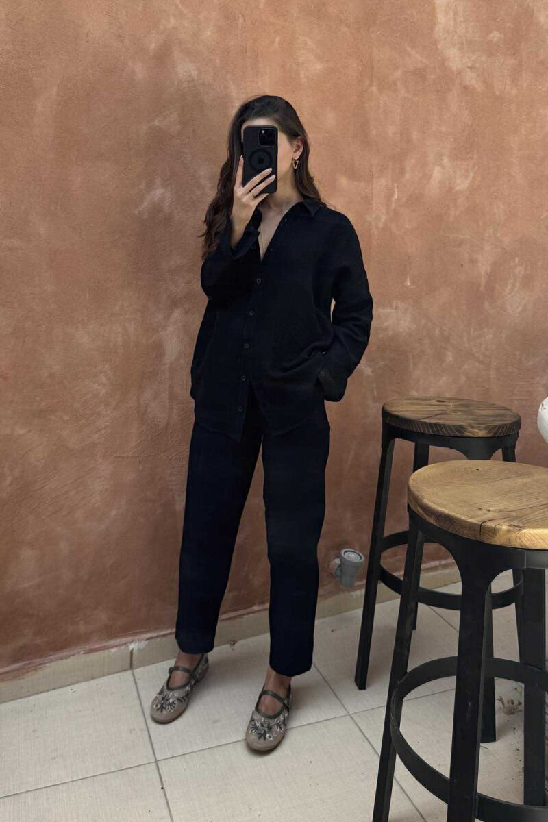 SHIRT+TROUSERS ONE COLOR SIMPLE WOMEN SET BLACK/ E ZEZE - 2