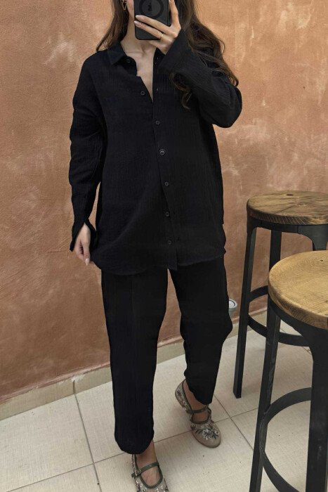 SHIRT+TROUSERS ONE COLOR SIMPLE WOMEN SET BLACK/ E ZEZE - 4