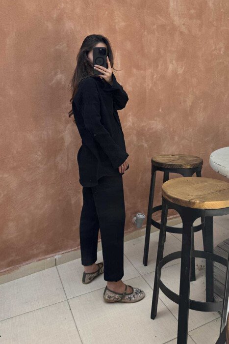 SHIRT+TROUSERS ONE COLOR SIMPLE WOMEN SET BLACK/ E ZEZE - 3