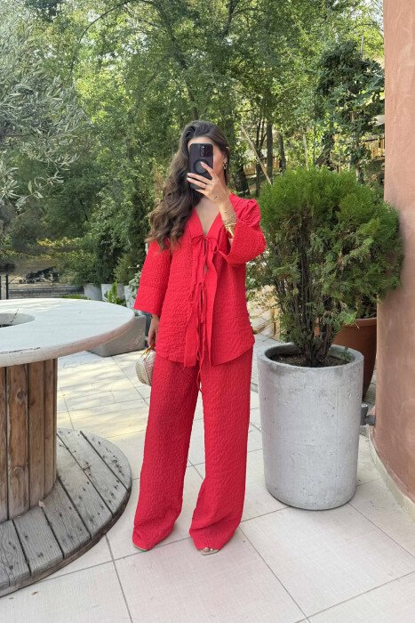 SHIRT+TROUSERS ONE COLOR WOMEN SET RED/E KUQE - 2