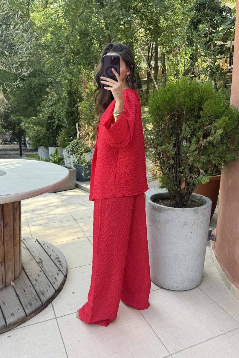 SHIRT+TROUSERS ONE COLOR WOMEN SET RED/E KUQE - 3