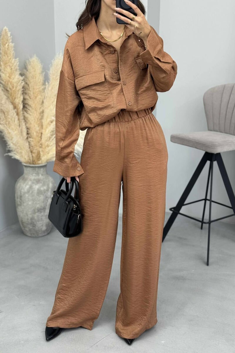 SHIRT+TROUSERS SHINY MATERIAL WOMEN SET BRONX/BRONX - 3