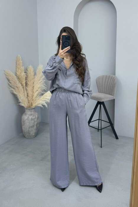 SHIRT+TROUSERS SHINY MATERIAL WOMEN SET GREY/GRI - 2