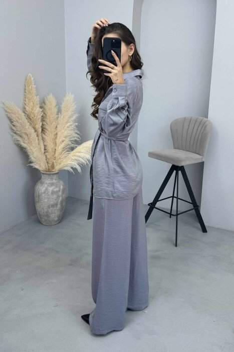 SHIRT+TROUSERS SHINY MATERIAL WOMEN SET GREY/GRI - 4