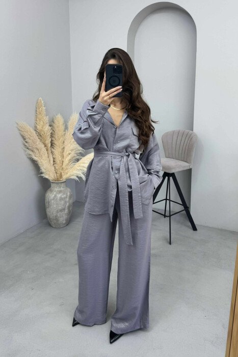 SHIRT+TROUSERS SHINY MATERIAL WOMEN SET GREY/GRI - 5