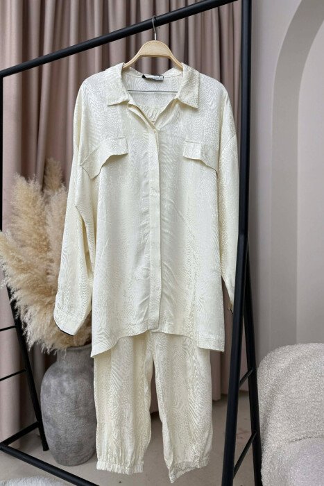 SHIRT+TROUSERS SIMPLE WOMEN SET CREAM/KREM - KLAUDIO FASHION