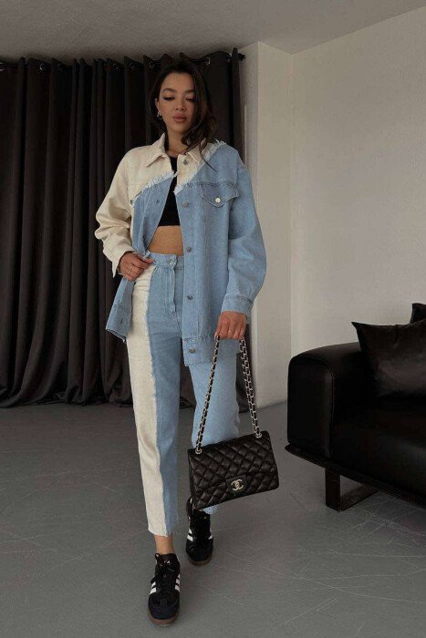 SET KËMISHË DHE PANTALLONA BLU DHE KREM 