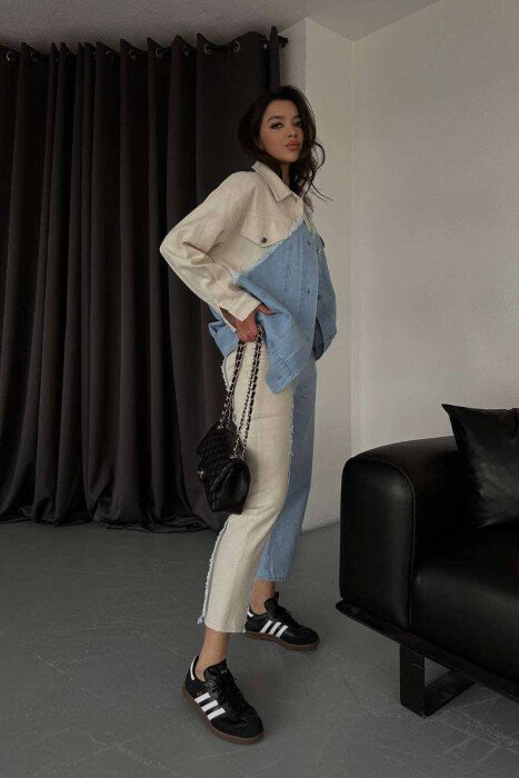 SHIRT+TROUSERS TWO COLORS WOMAN SET BLUE-CREAM/BLKR - 2