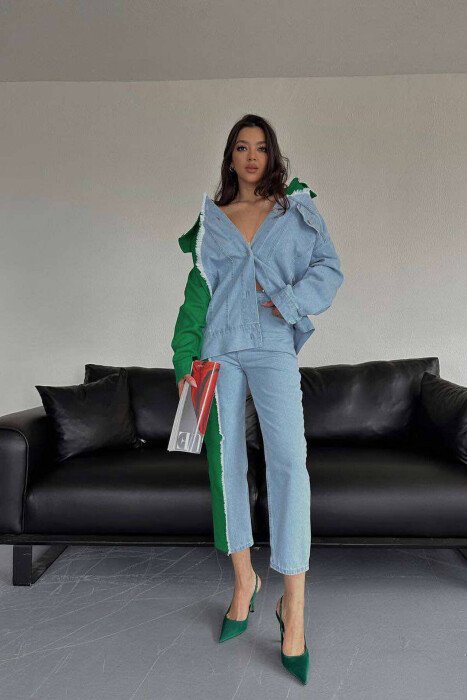 SHIRT+TROUSERS TWO COLORS WOMAN SET BLUE-GREEN/BLU-JESHILE - KLAUDIO FASHION
