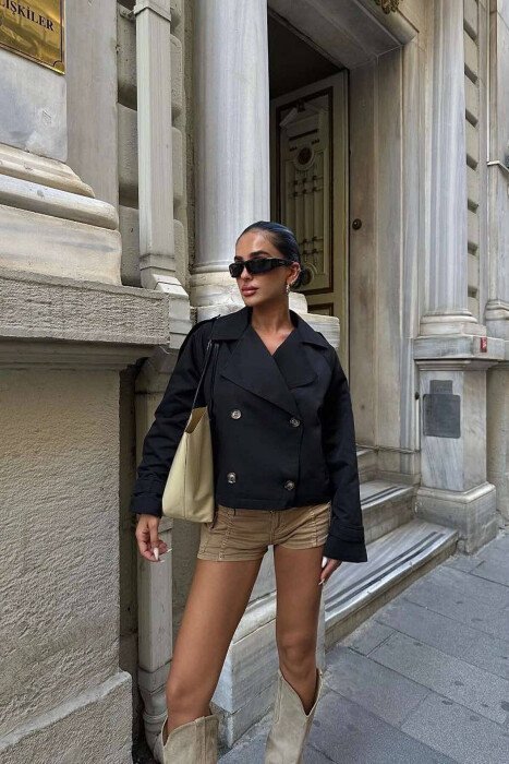 SHORT BUTTONS ONE COLOR WOMAN JACKET BLACK/ E ZEZE - 1