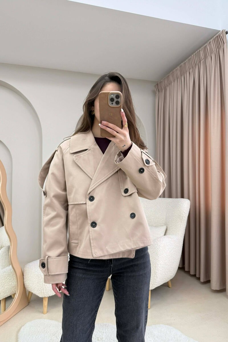 SHORT DOUBLE-BREASTED TRENCH WOMEN COAT BEIGE/BEZHE - 1