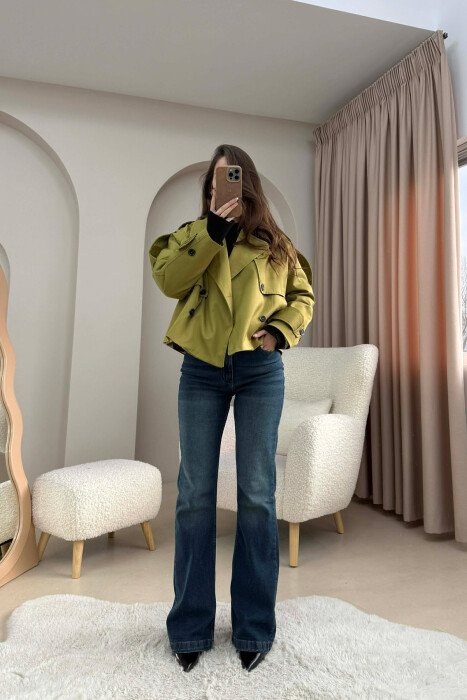 SHORT DOUBLE-BREASTED TRENCH WOMEN COAT LIGHT GREEN/JEZB - 4