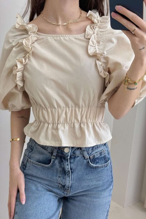SHORT LACING WOMAN SHIRT BEIGE/BEZHE - KLAUDIO FASHION