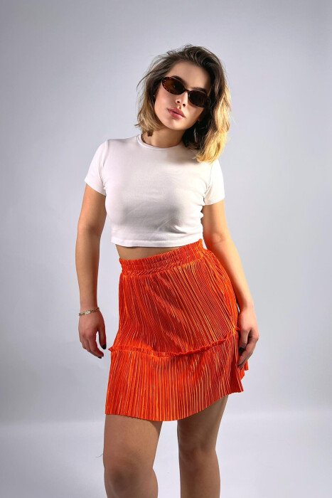 SHORT ONE COLOR WOMAN SKIRT ORANGE/PORTOKALLI - KLAUDIO FASHION