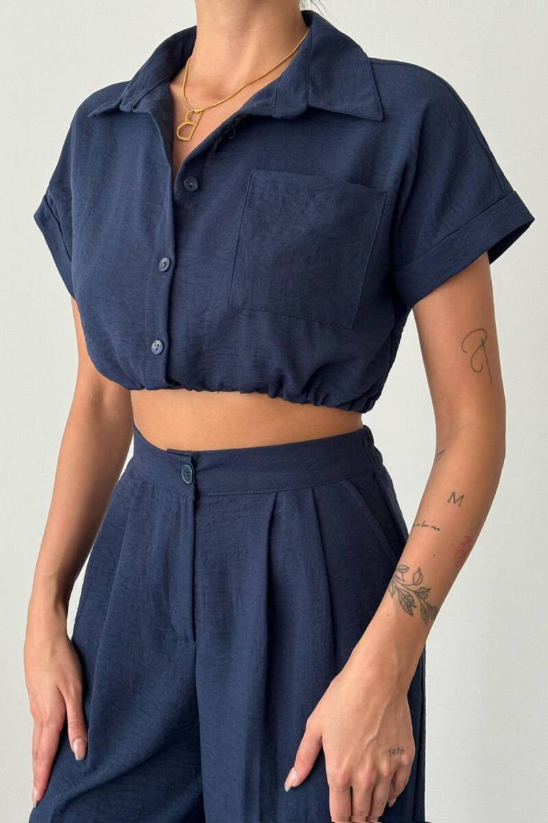 SHORT SHIRT+LONG TROUSERS LINEN WOMAN SET BLUE/BLU - 2