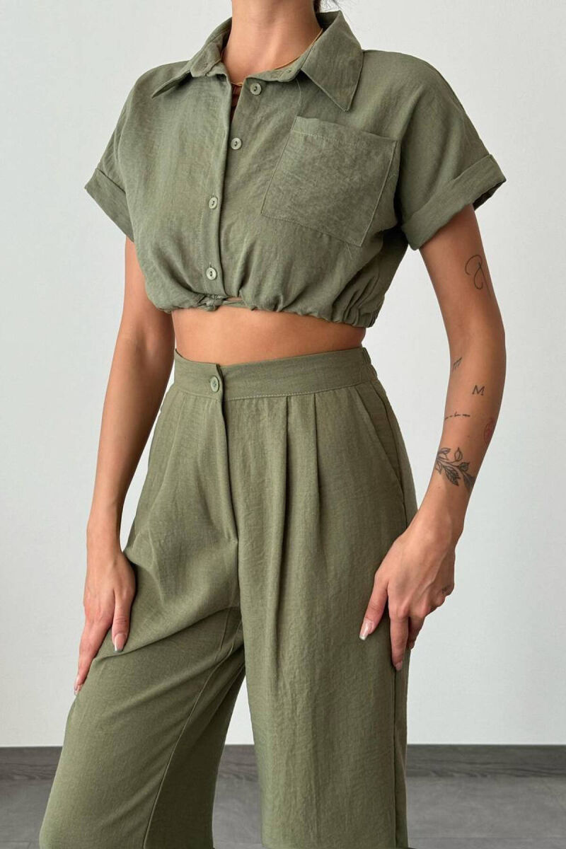 SHORT SHIRT+LONG TROUSERS LINEN WOMAN SET GREEN/JESHILE - 2