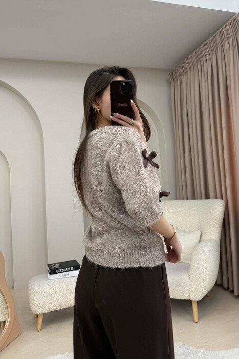 SHORT SLEEVE BOW DETAIL WOMAN SWEATER BEIGE/BEZHE - 2