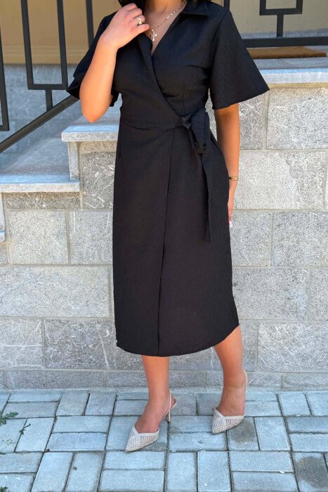 SHORT SLEEVE LACING WAIST WOMAN DRESS BLACK/ E ZEZE - 2