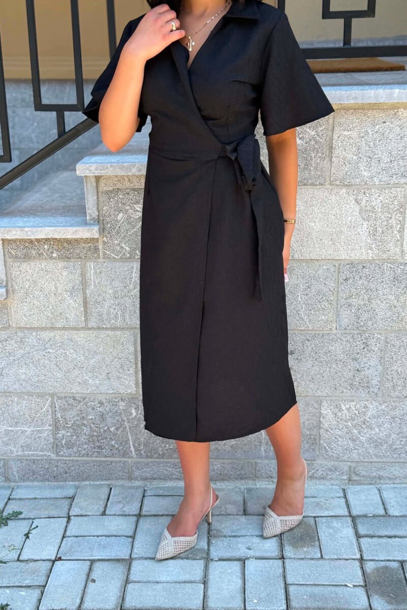SHORT SLEEVE LACING WAIST WOMAN DRESS BLACK/ E ZEZE - 2