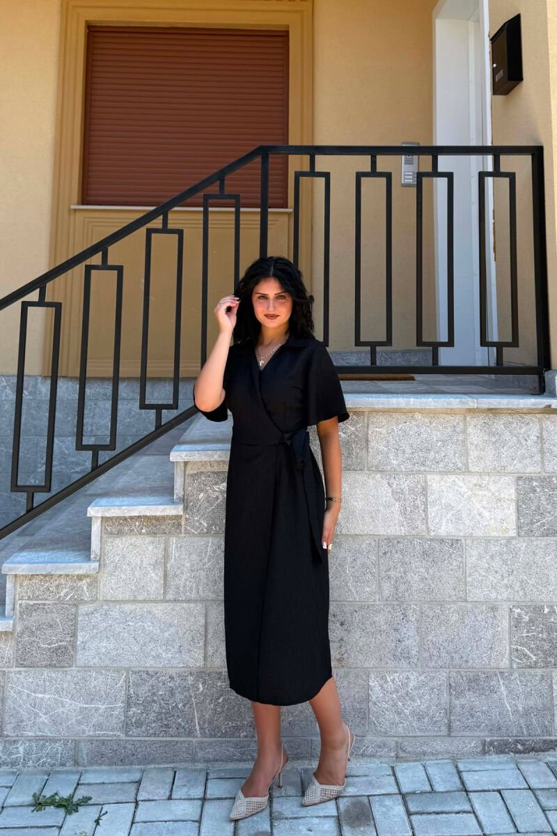 SHORT SLEEVE LACING WAIST WOMAN DRESS BLACK/ E ZEZE - 4