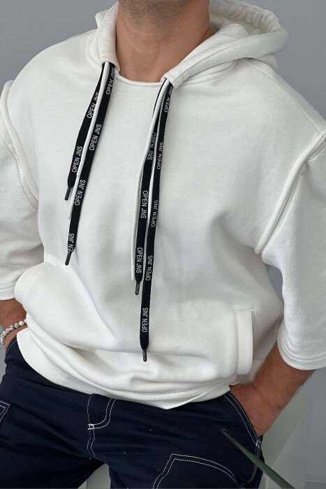 SHORT SLEEVE ONE COLOR MEN HOODIE WHITE-E BARDHE - KLAUDIO FASHION