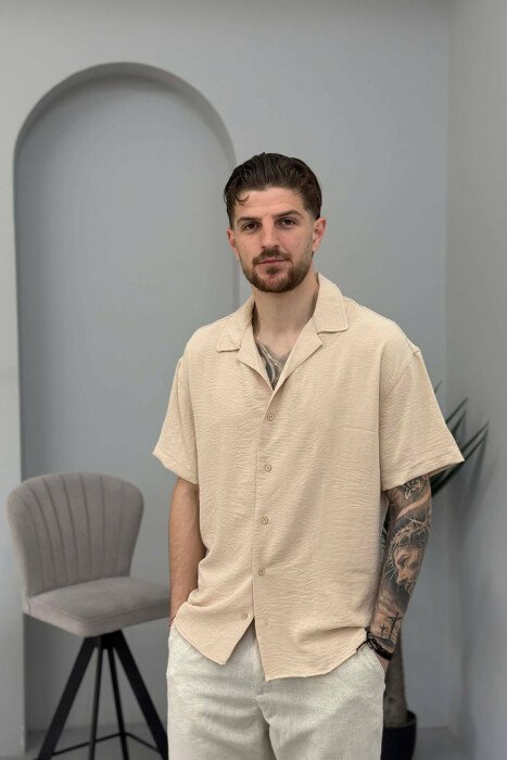 SHORT SLEEVE ONE COLOR MEN SHIRT BEIGE/BEZHE 