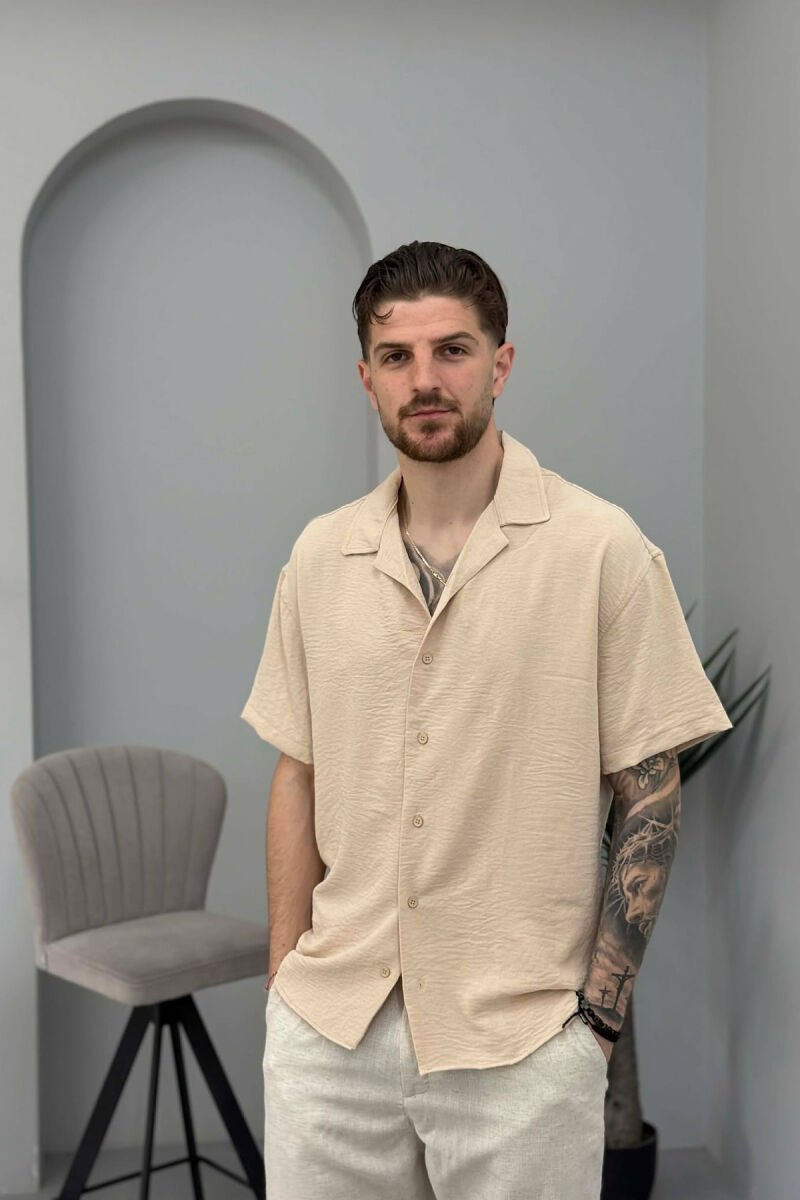 SHORT SLEEVE ONE COLOR MEN SHIRT BEIGE/BEZHE - 1