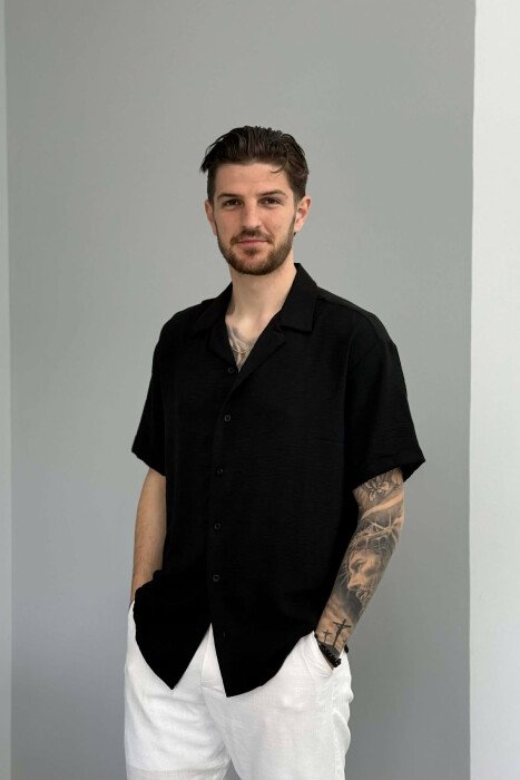 SHORT SLEEVE ONE COLOR MEN SHIRT BLACK/ E ZEZE - 1