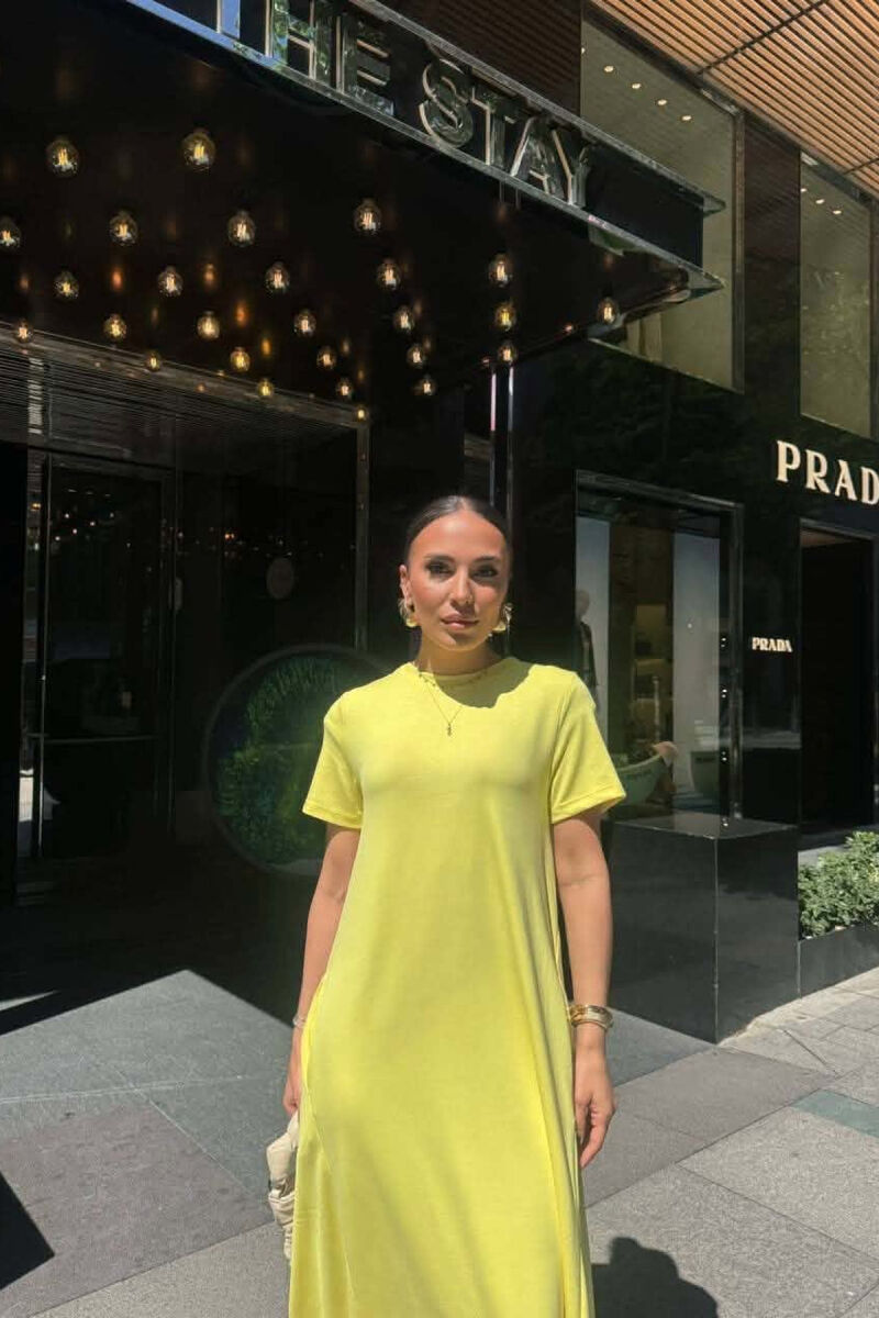 SHORT SLEEVE ONE COLOR SIMPLE WOMAN DRESS YELLOW/E VERDHE - 3