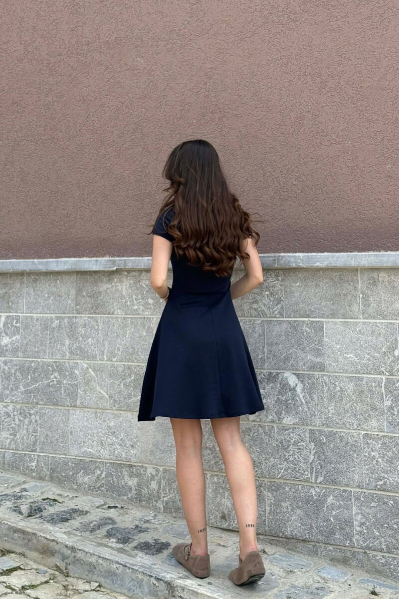 SHORT SLEEVE ONE COLOR WOMAN DRESS DARK BLUE/BEE - 2