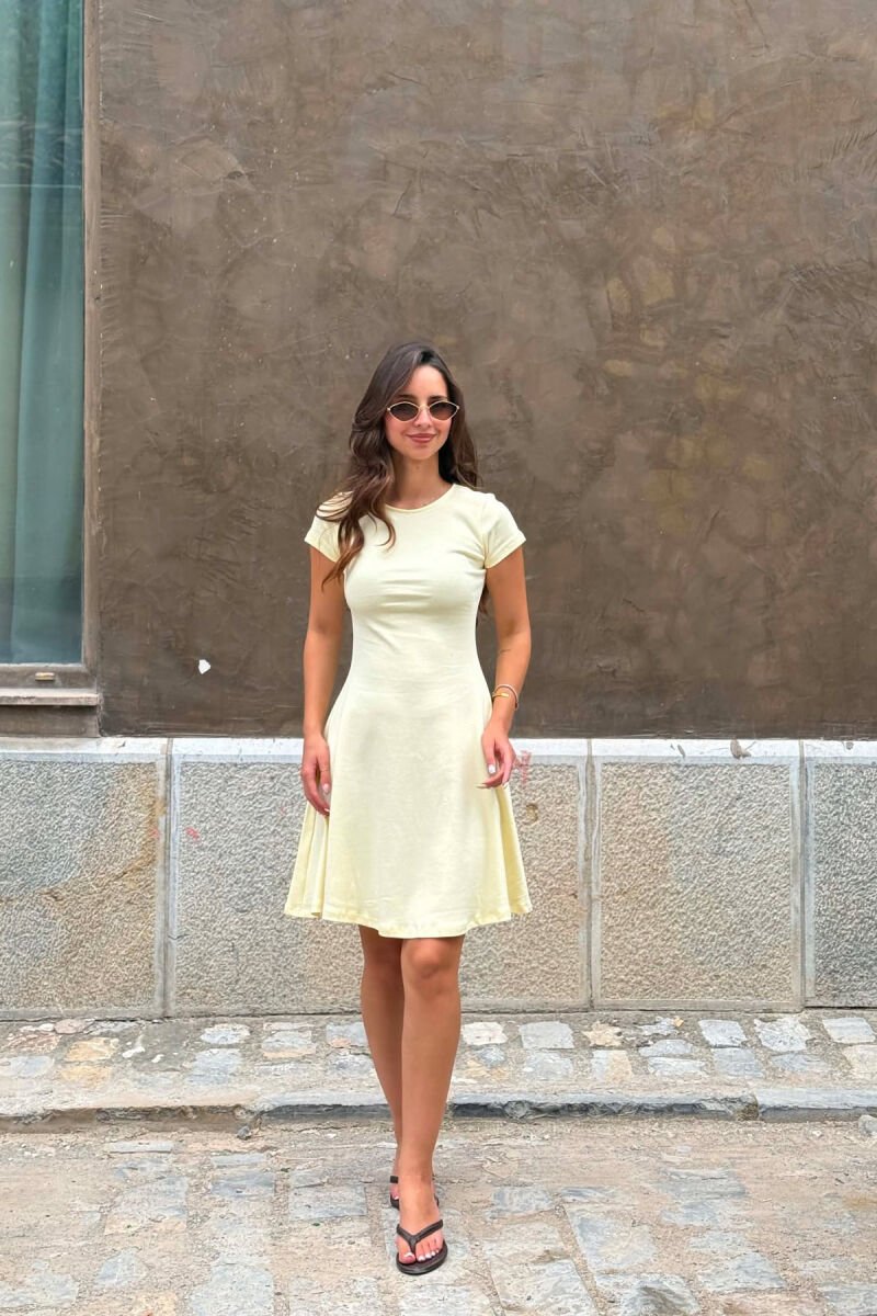 SHORT SLEEVE ONE COLOR WOMAN DRESS YELLOW/E VERDHE - 2