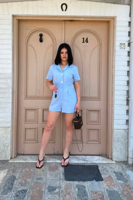 SHORT SLEEVE ONE COLOR WOMEN JUMPSUIT LIGHTBLUE/BZ - KLAUDIO FASHION
