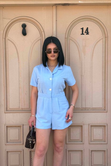 SHORT SLEEVE ONE COLOR WOMEN JUMPSUIT LIGHTBLUE/BZ - 4