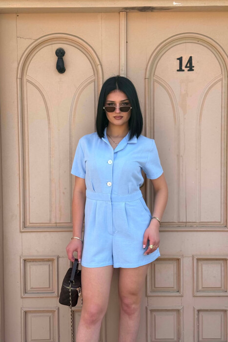 SHORT SLEEVE ONE COLOR WOMEN JUMPSUIT LIGHTBLUE/BZ - 5