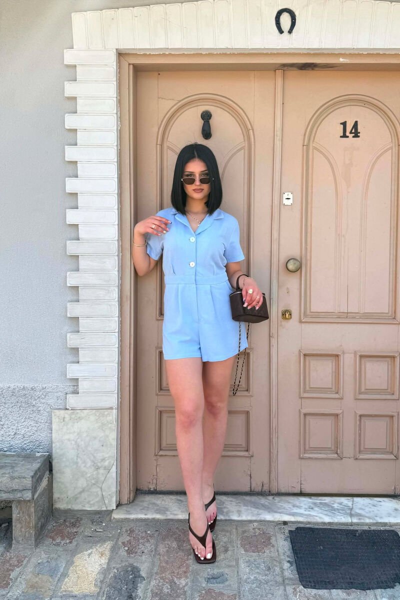 SHORT SLEEVE ONE COLOR WOMEN JUMPSUIT LIGHTBLUE/BZ - 7