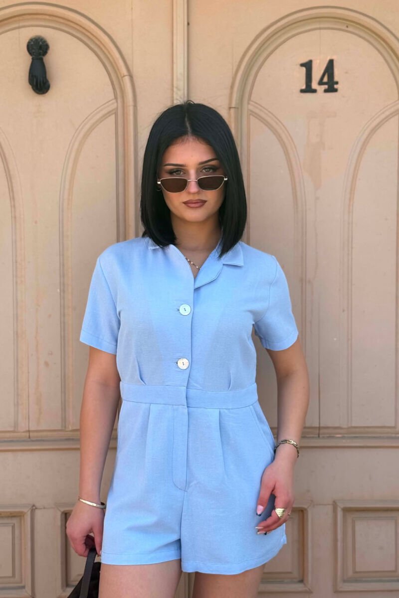 SHORT SLEEVE ONE COLOR WOMEN JUMPSUIT LIGHTBLUE/BZ - 9