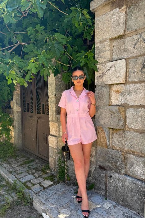 SHORT SLEEVE ONE COLOR WOMEN JUMPSUIT PINK/ROZE - 2