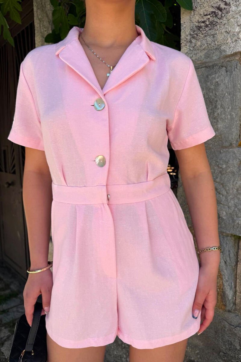 SHORT SLEEVE ONE COLOR WOMEN JUMPSUIT PINK/ROZE - 4