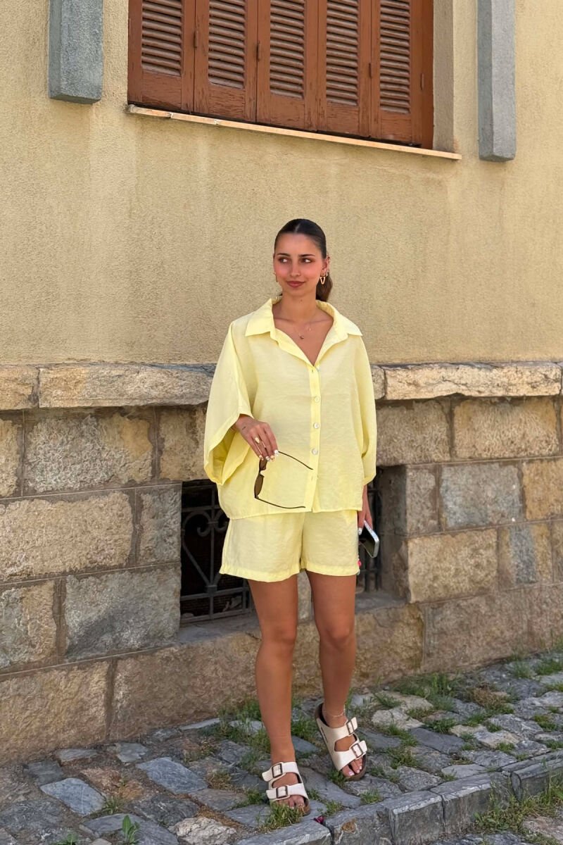 SHORT SLEEVE SHIRT + BELT DETAIL SHORTS WOMAN SET LEMON/ LIMON - 5