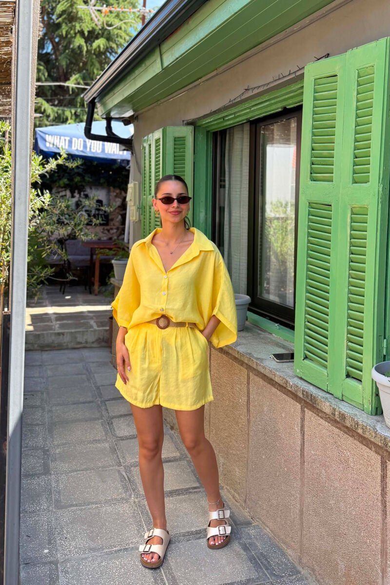SHORT SLEEVE SHIRT + BELT DETAIL SHORTS WOMAN SET YELLOW/E VERDHE - 2