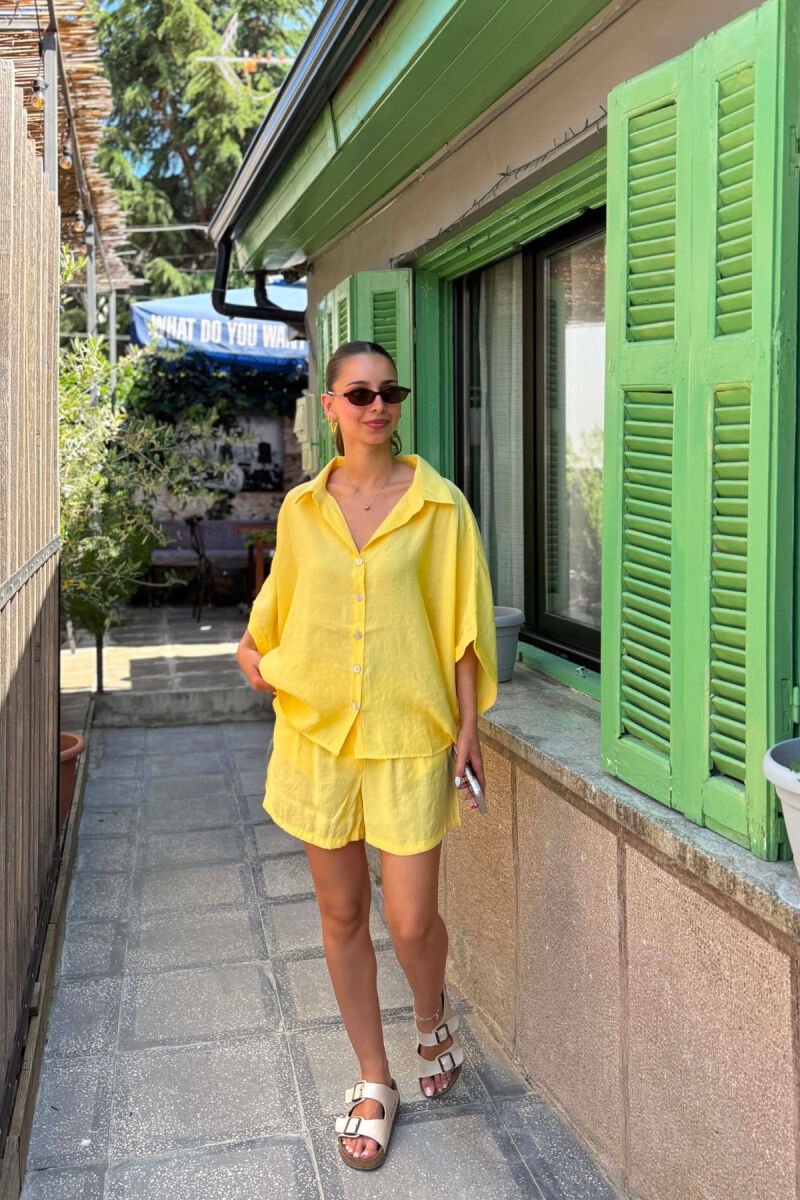 SHORT SLEEVE SHIRT + BELT DETAIL SHORTS WOMAN SET YELLOW/E VERDHE - 3