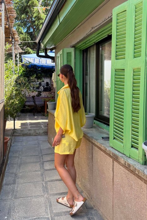 SHORT SLEEVE SHIRT + BELT DETAIL SHORTS WOMAN SET YELLOW/E VERDHE - 4