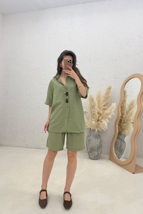 SHORT SLEEVE SHIRT + SHORTS WOMAN SET GREEN/JESHILE - KLAUDIO FASHION