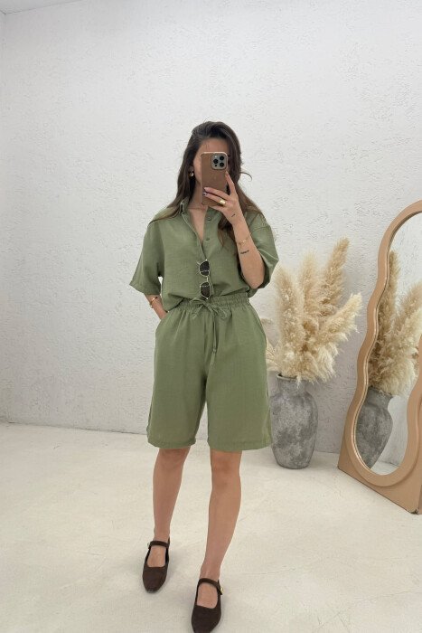 SHORT SLEEVE SHIRT + SHORTS WOMAN SET GREEN/JESHILE - 3