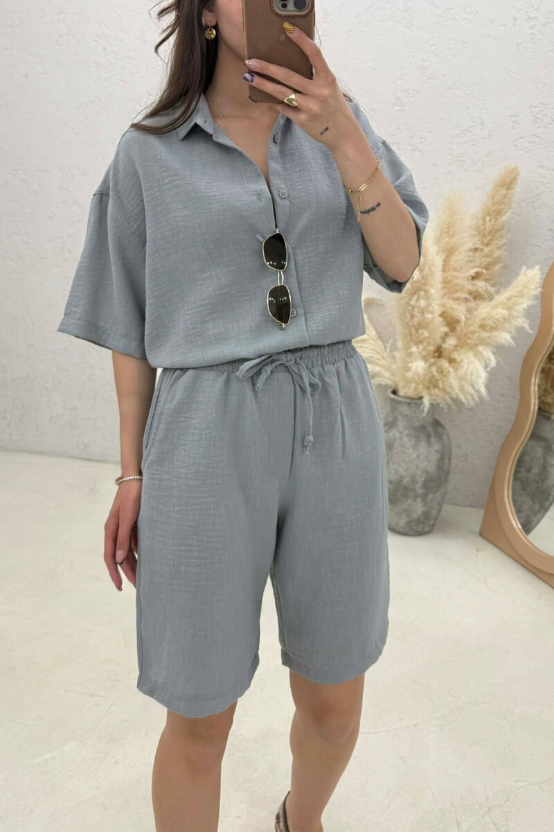 SHORT SLEEVE SHIRT + SHORTS WOMAN SET GREY/GRI - 4