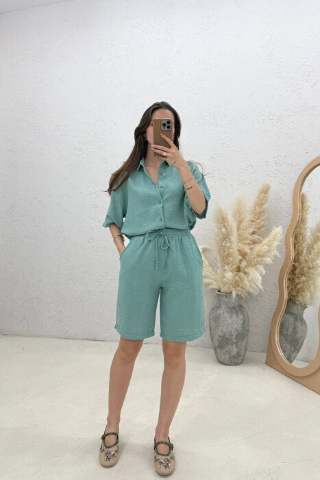 SHORT SLEEVE SHIRT + SHORTS WOMAN SET MINT/MENTE - 1